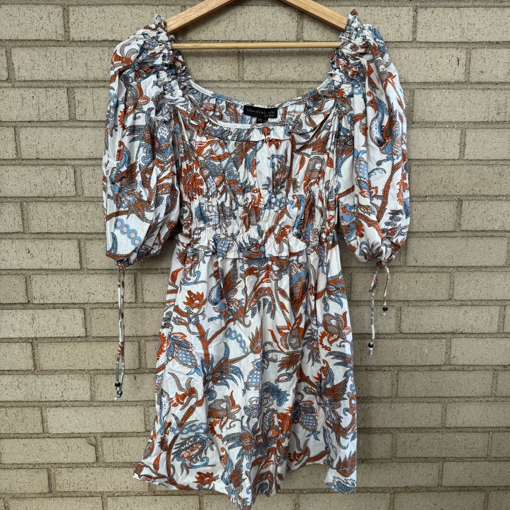 House of Harlow 1960 Paisley Patterned Mini Dress | Boho Puff Sleeve | Sz XS